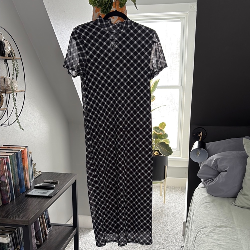 Eva Franco Black and White Checkered Maxi Dress